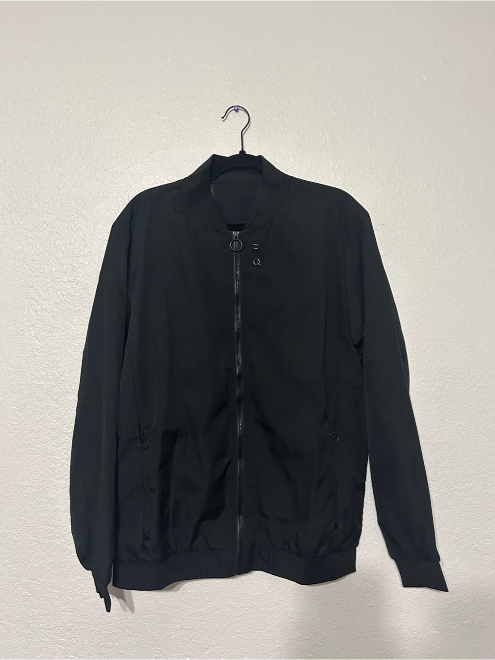 Men's Black Bomber Jacket - Minimal Zip Front - Picture 2 of 4